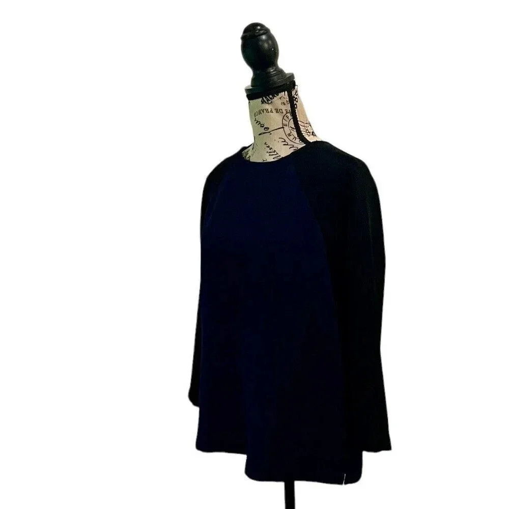 J.Crew Women’s Navy Black Crepe Baseball Blouse Size 2 | Dark Coquette Goth Chic